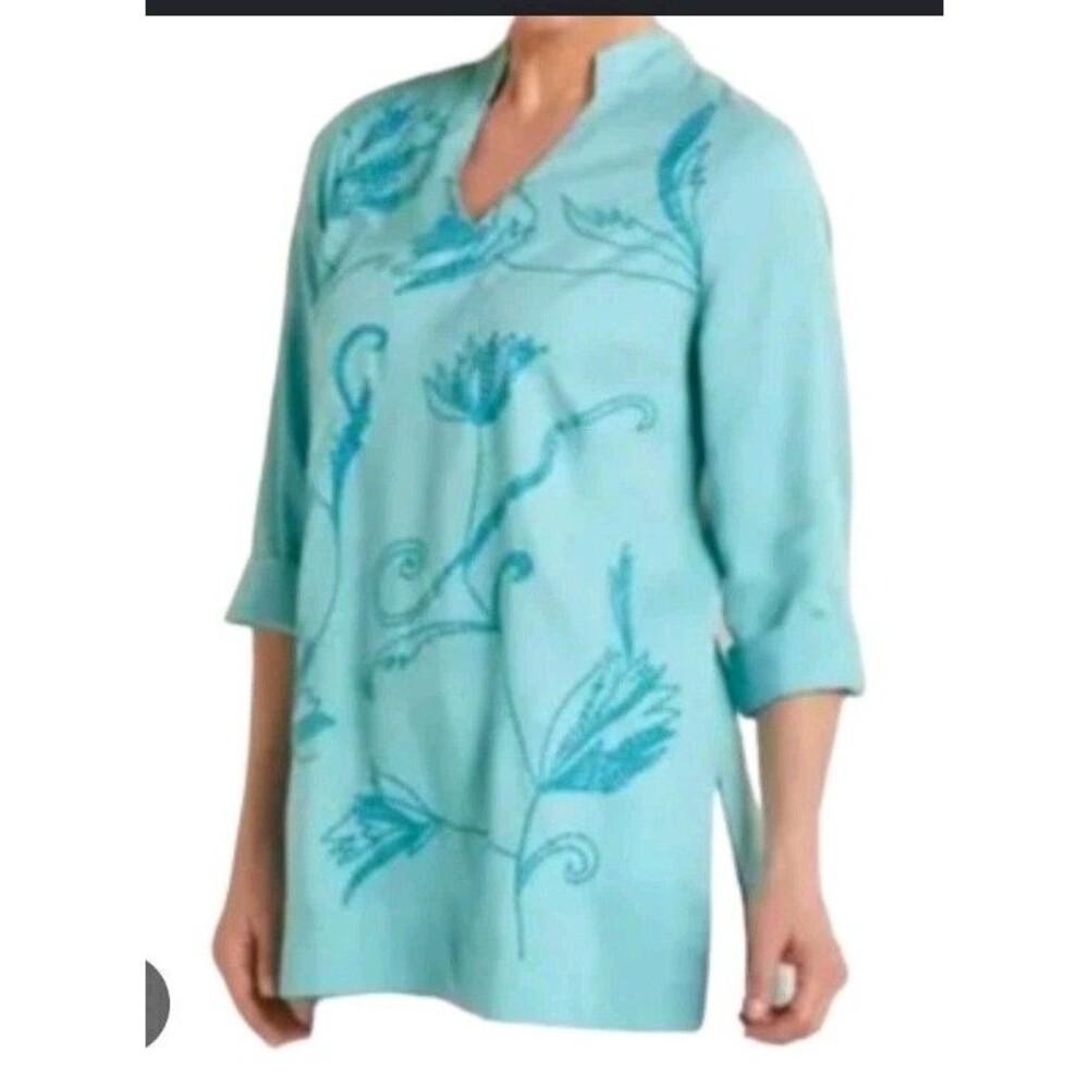 Small Artista Aqua Blue Soft Surroundings, beautiful blue tunic style, womens SM